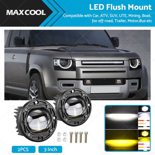2x 3inch Flush Mount LED Work Light Bar Reverse Fog Lamp 4WD White Yellow 8D Len-0