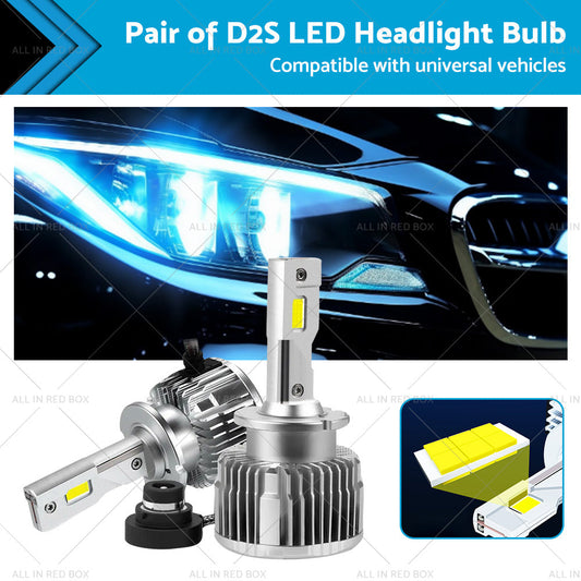 Pair of D2S LED Headlight Bulbs HID Conversion Kit 6000K White Plug  and  Play 90W-0