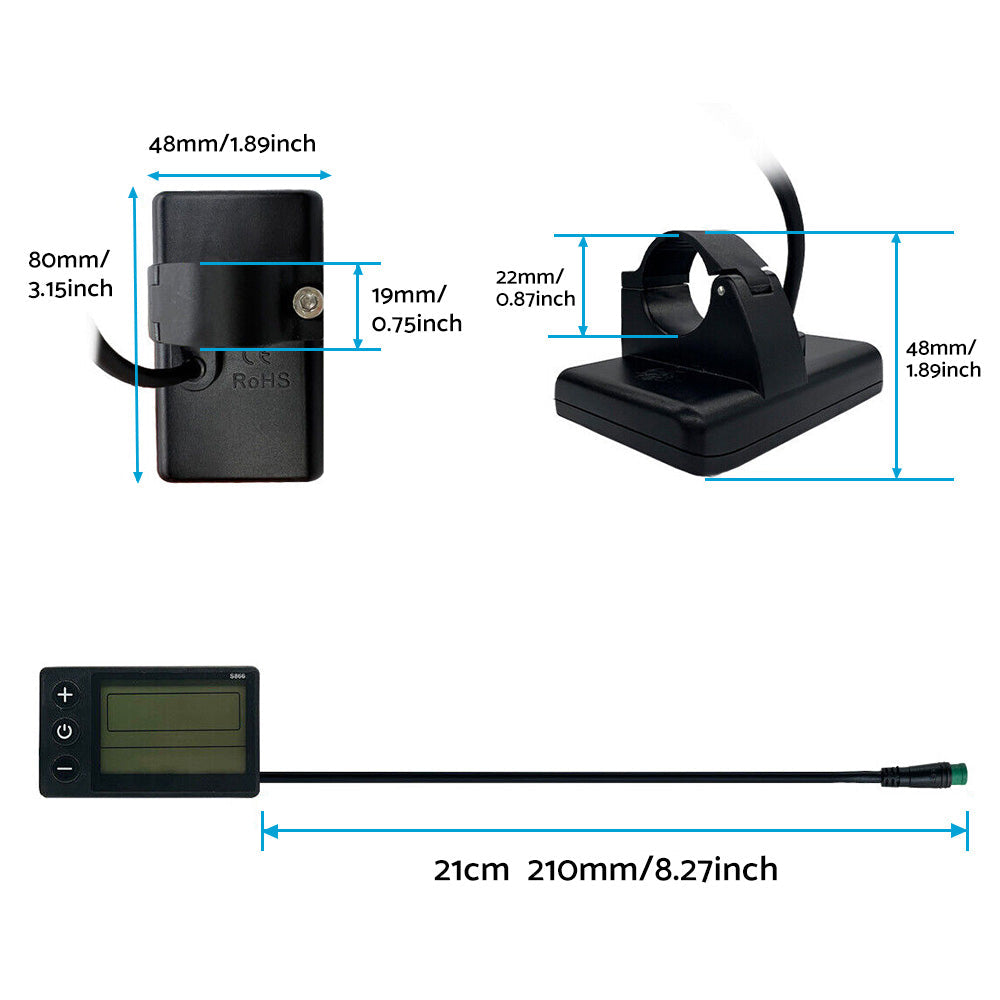 LCD Display Suitable For Electric Bike S866 24V/36V/48V – Waterproof Plug Fit For Ebike & Scooter-2