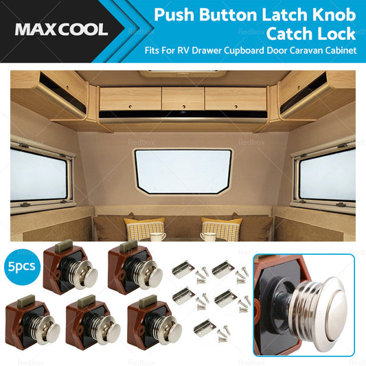5x Push Button Latch Knob Catch Lock For Drawer Cupboard Door Caravan Cabinet-0