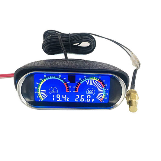 2in1 Car LCD Digital Display Gauge Water Temperature Meter Voltmeter Horizontal-0