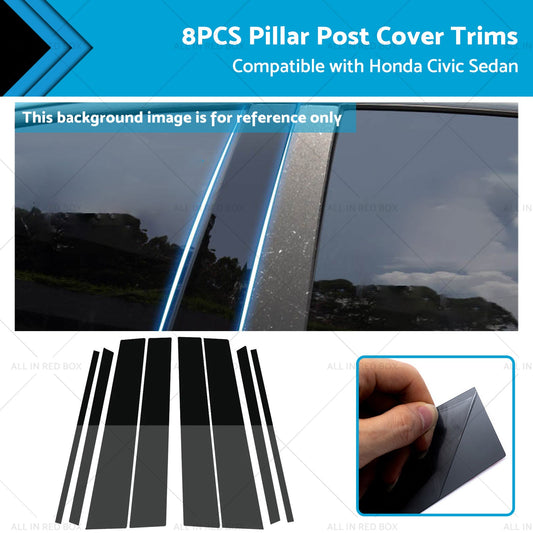 8PCS Black Pillar Post Cover Trims Suitable for Honda Civic Sedan 12-15-0