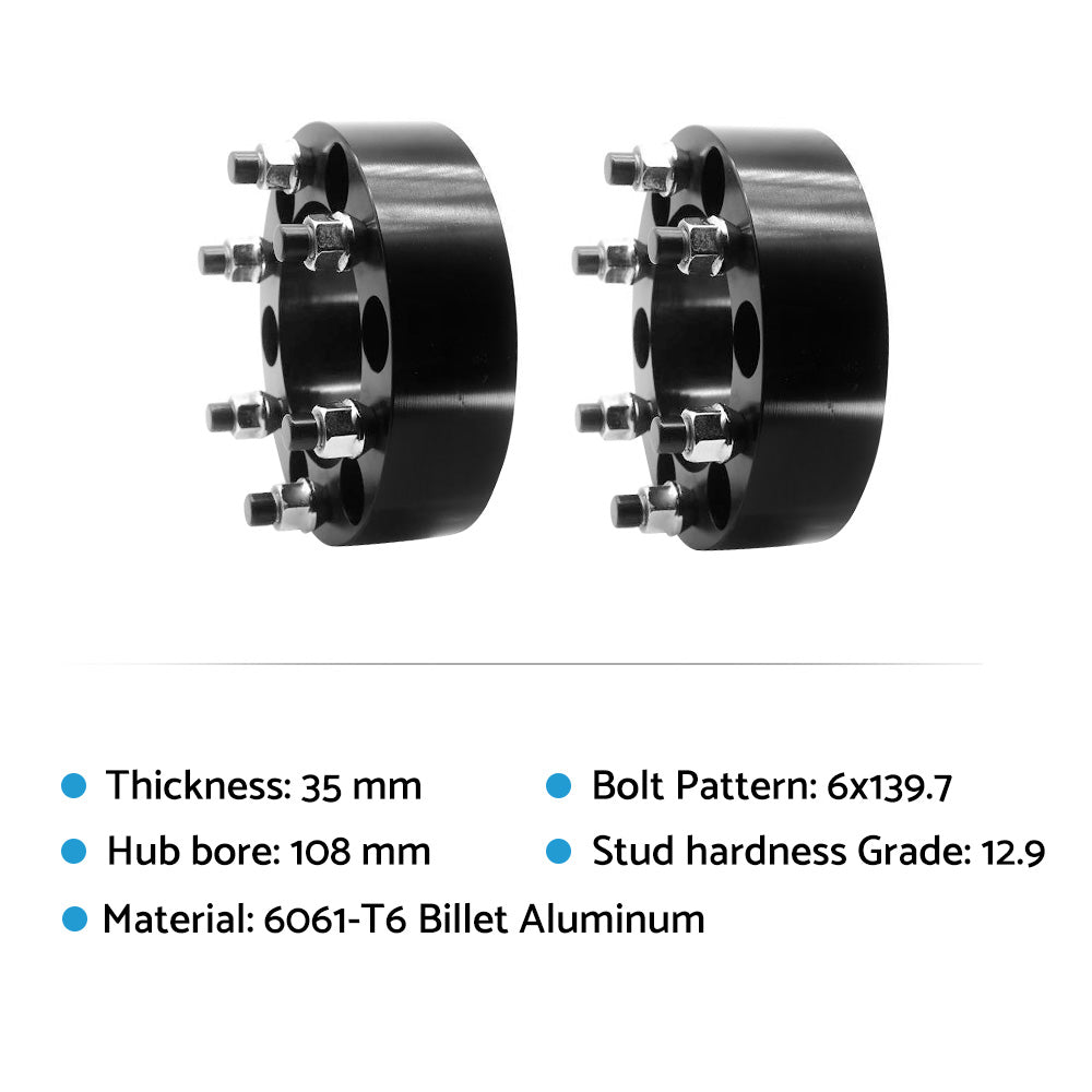 (2) 35mm 6x139.7 (5.5") M12x1.5 Wheel Spacers Suitable For Toyota Hilux Pajero Triton Ranger 2000-2023-3