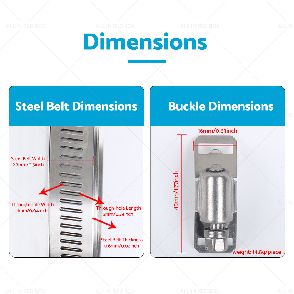 304 Stainless Steel Worm Clamp Hose Clamps Strap with Fasteners Adjustable DIY-2
