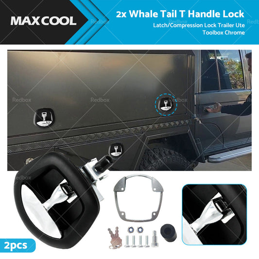 2pcs Whale Tail Lock or Compression Lock Black w or  Chrome Handle Trailer Ute Toolbox-0