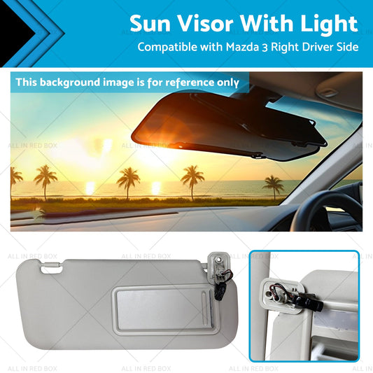 BBM369-270C-75 Right Driver Side Sun Visor With Light Suitable for Mazda 3 10-13-0