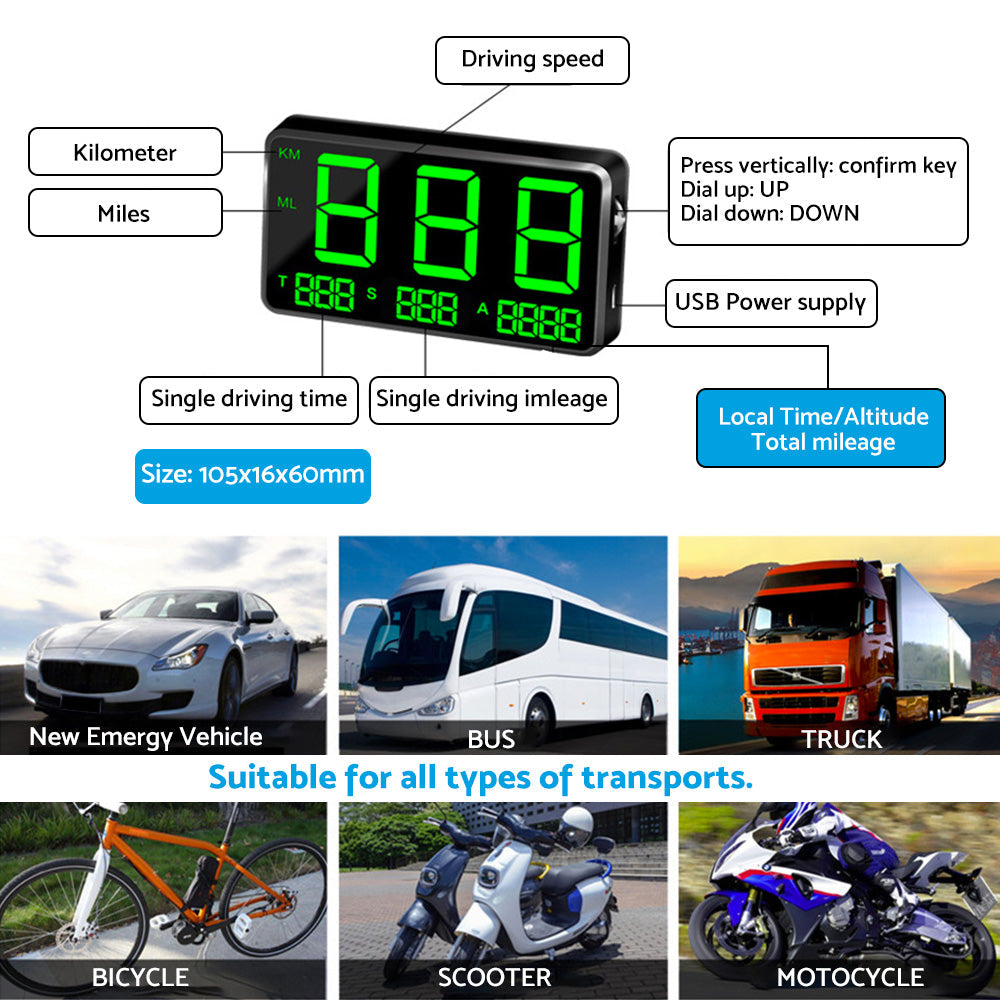 GPS Head Up Display Speedometer Odometer Digital Speed MPH with Over Speeding Alarm-2
