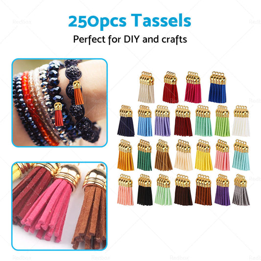 250PCS Keychain Ring Tassels Bulk Colored Leather Tassel Pendants Jewelry DIY-1