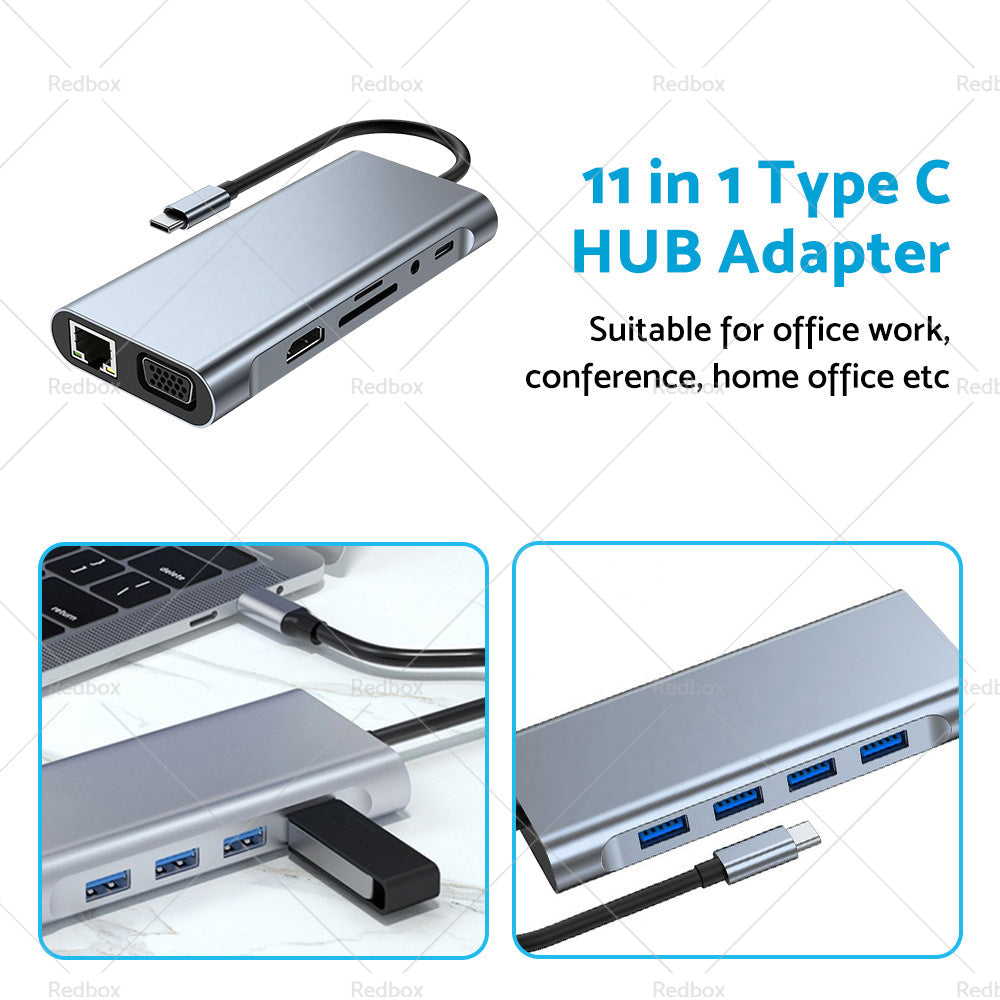 11in1 USB-C Type C HDMI USB 3. 0 HUB Adapter Compatible with MacBook Pro iPad Pro-4