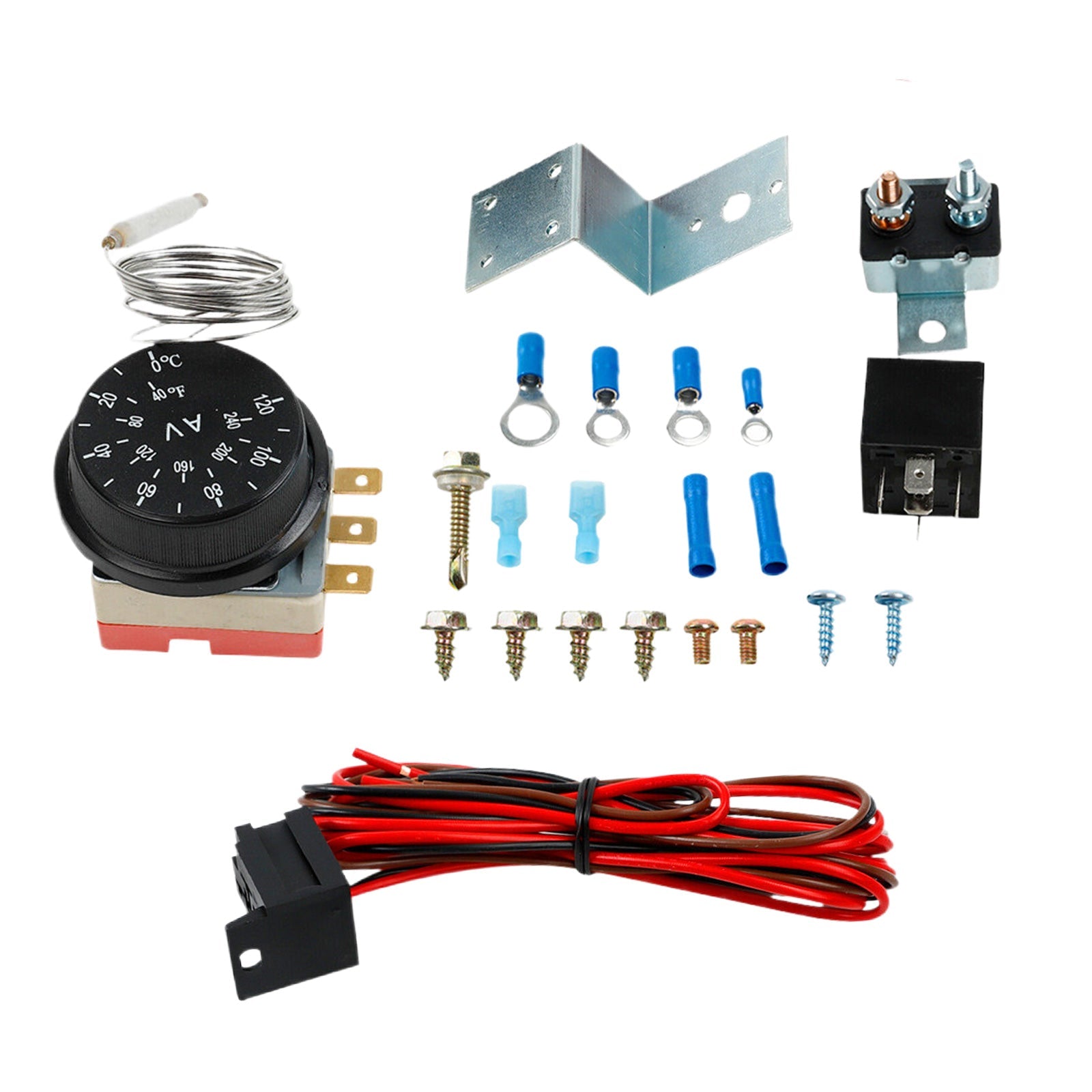 Adjustable 12V Electric Radiator Fan Thermostat with 3-Pin Relay Wire Kit-0