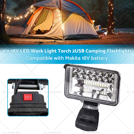 18V 4in LED Work Light Torch Camping Flashlights 2USB Suitablefor Makita Battery-1