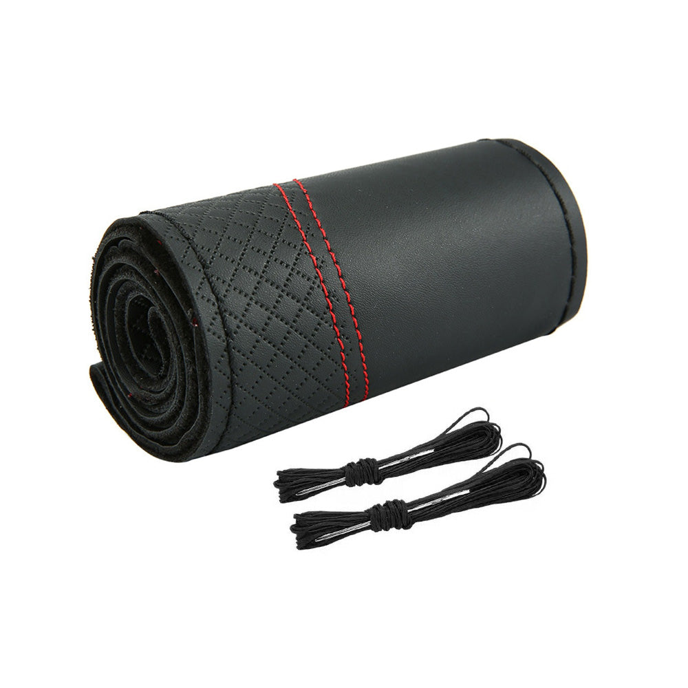 Premium Leather DIY Steering Wheel Cover Suitable For Car – 38cm Auto Protection With Needle-0