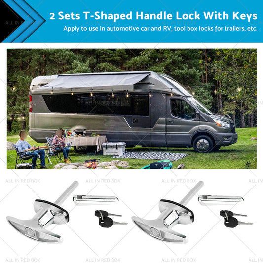2 Set Chrome Rear Fixing T Handle Lock W or  Key For Trailer Caravan Canopy Toolbox-0