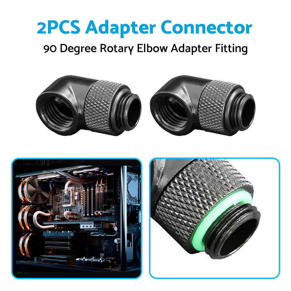 2PCS Black Green Water Cooling G1 4 Thread 90 Angle Rotary Elbow Adapter Fitting-3