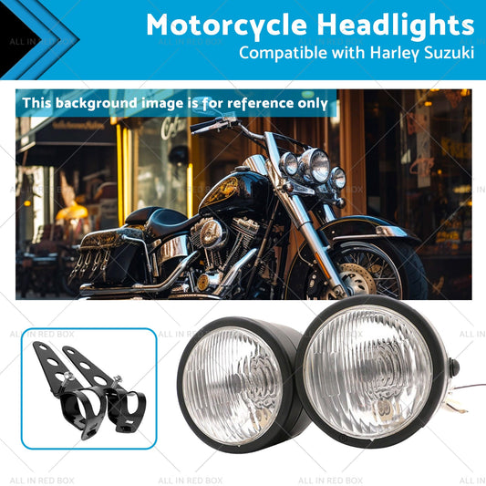 Twin Universal Black Headlight Motorcycle Double Dual Lamp Mount Street Fighter-0