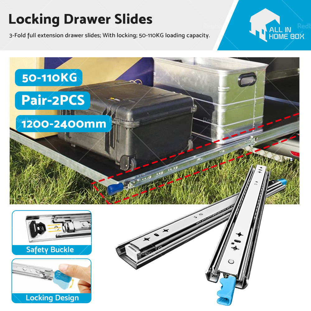 PAIR 90KG Loading Capacity Locking Drawer Slide Runner Trailer 800mm or 1600mm-2