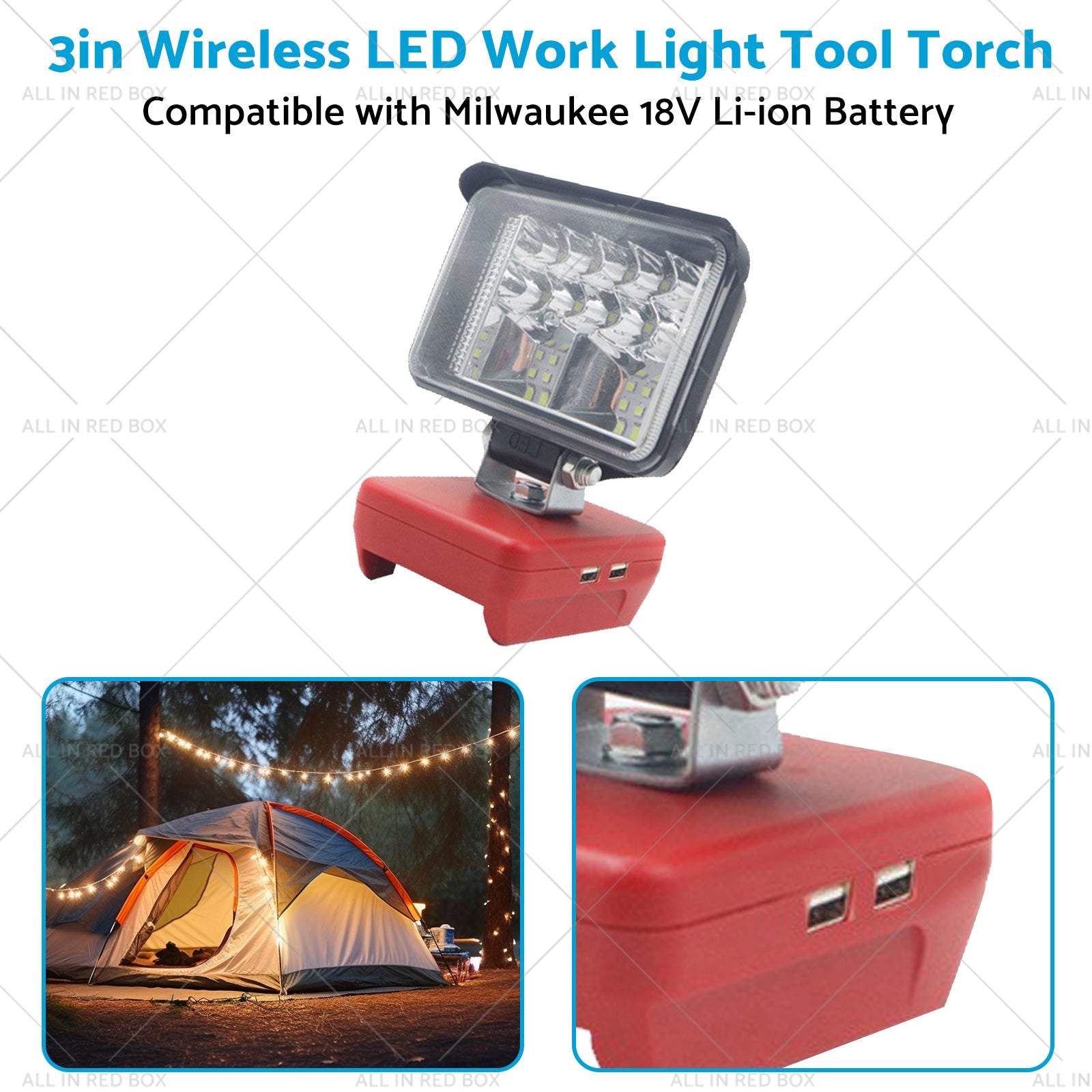 3in Wireless LED Work Light Tool Torch Suitable for Milwaukee 18V Li-ion Battery-2