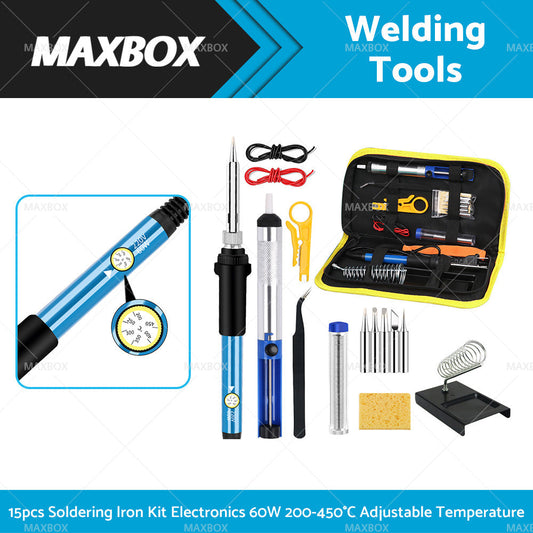 15IN1 Soldering Iron Kit 60W Electronics Welding Tool Adjustable Temperature AU-0