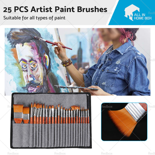 25 Pcs Artist Paint Brushes Watercolour Acrylic Oil Painting Brush With Case Set-0