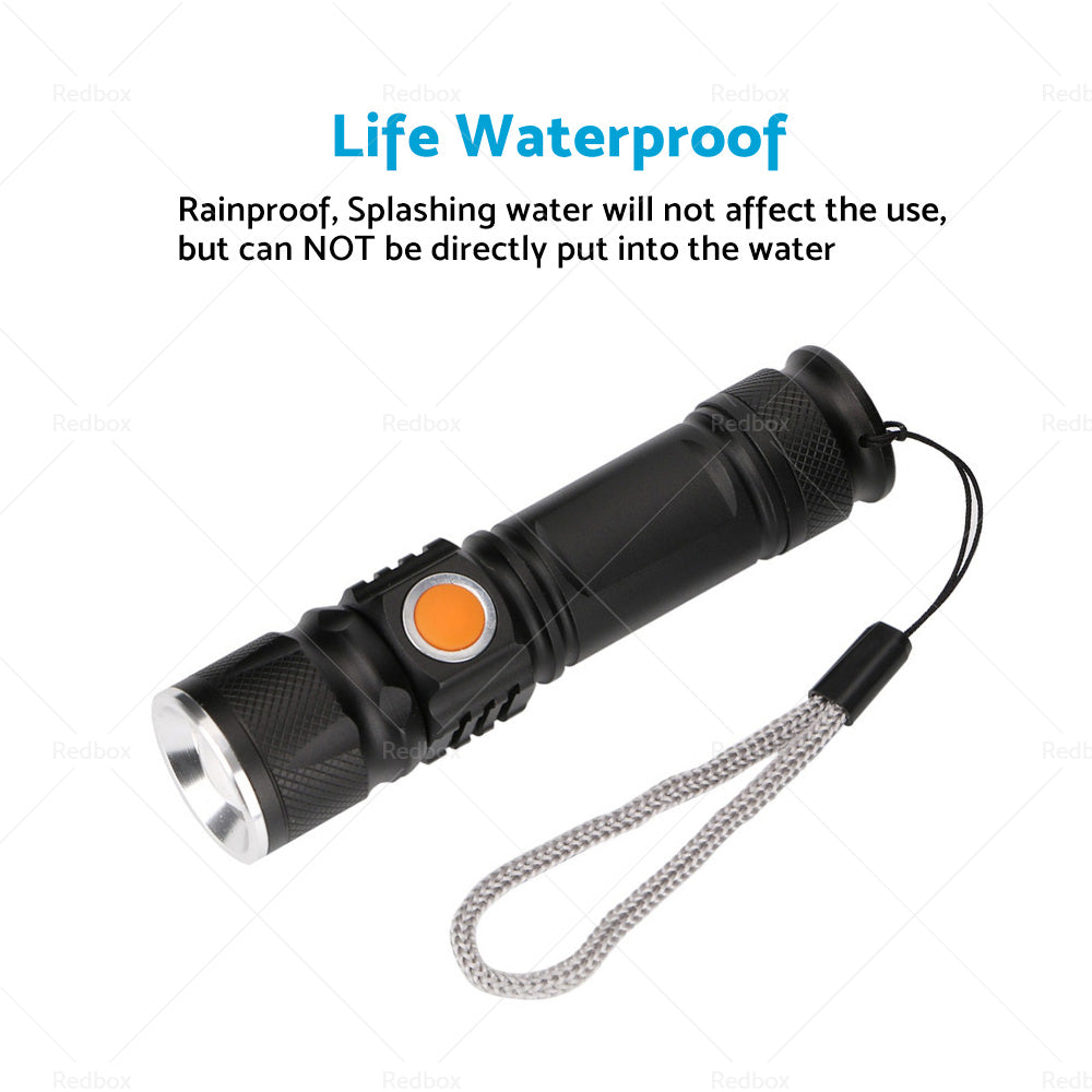 2PCS USB Rechargeable LED Flashlight Waterproof Torch Black-1
