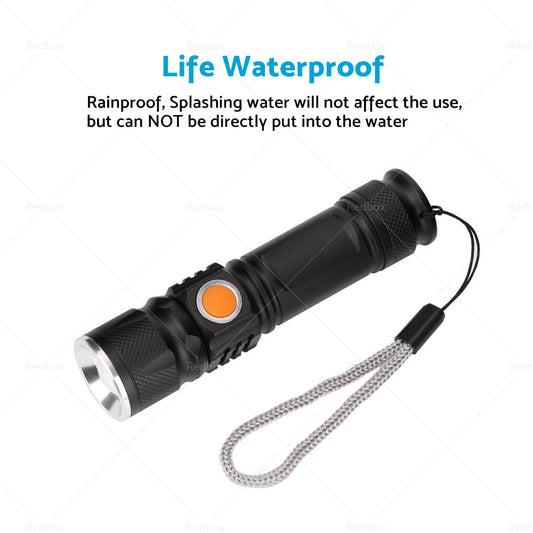 2PCS USB Rechargeable LED Flashlight Waterproof Torch Black-1