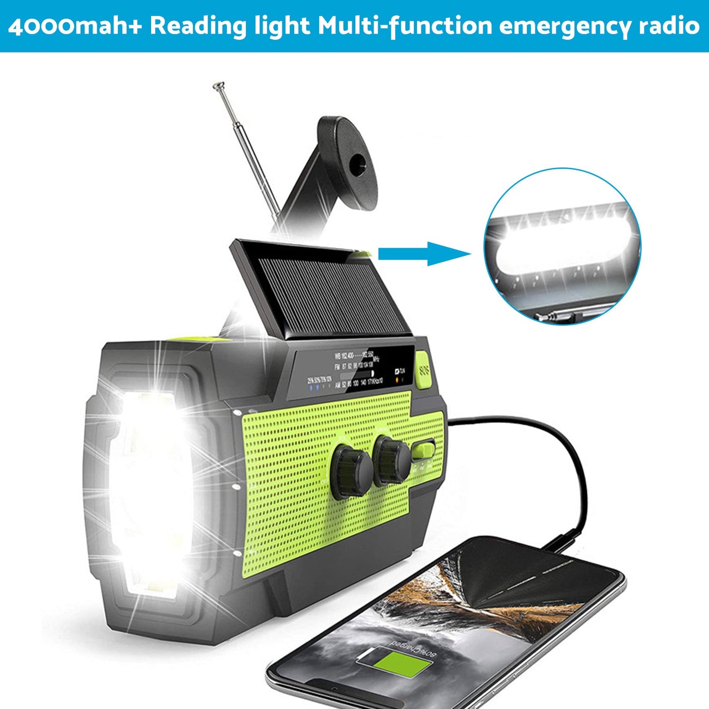 4000mAh Emergency Solar Hand Crank Weather Radio Power Bank Charger Flashlight-1
