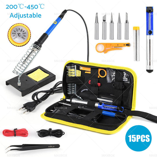 15IN1 Soldering Iron Kit 60W Electronics Welding Tool Adjustable Temperature AU-1