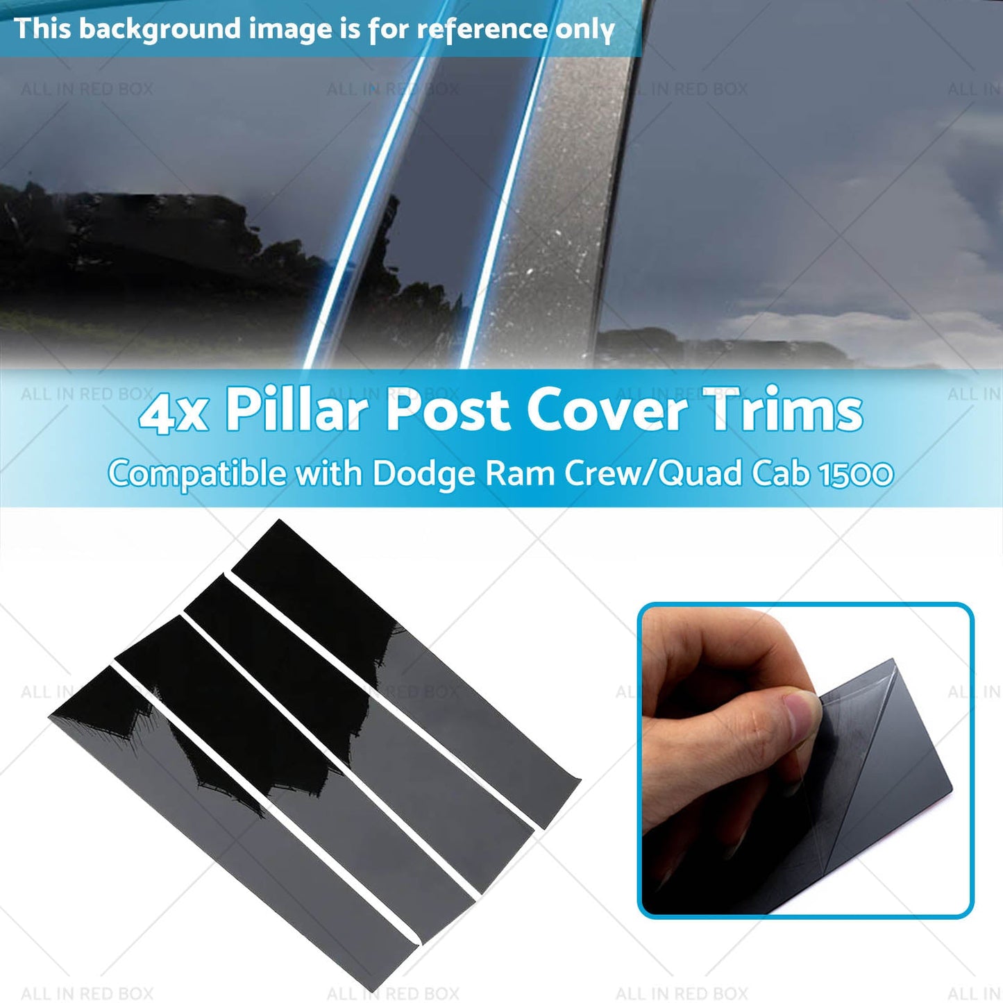 4x Black Pillar Post Cover Trims Suitablefor Dodge Ram Crew or Quad Cab 1500 09-18-2
