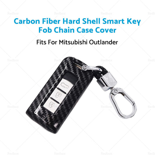 Carbon Fiber Hard Shell Smart Key Fob Chain Case Fits For Mitsubishi Outlander-1