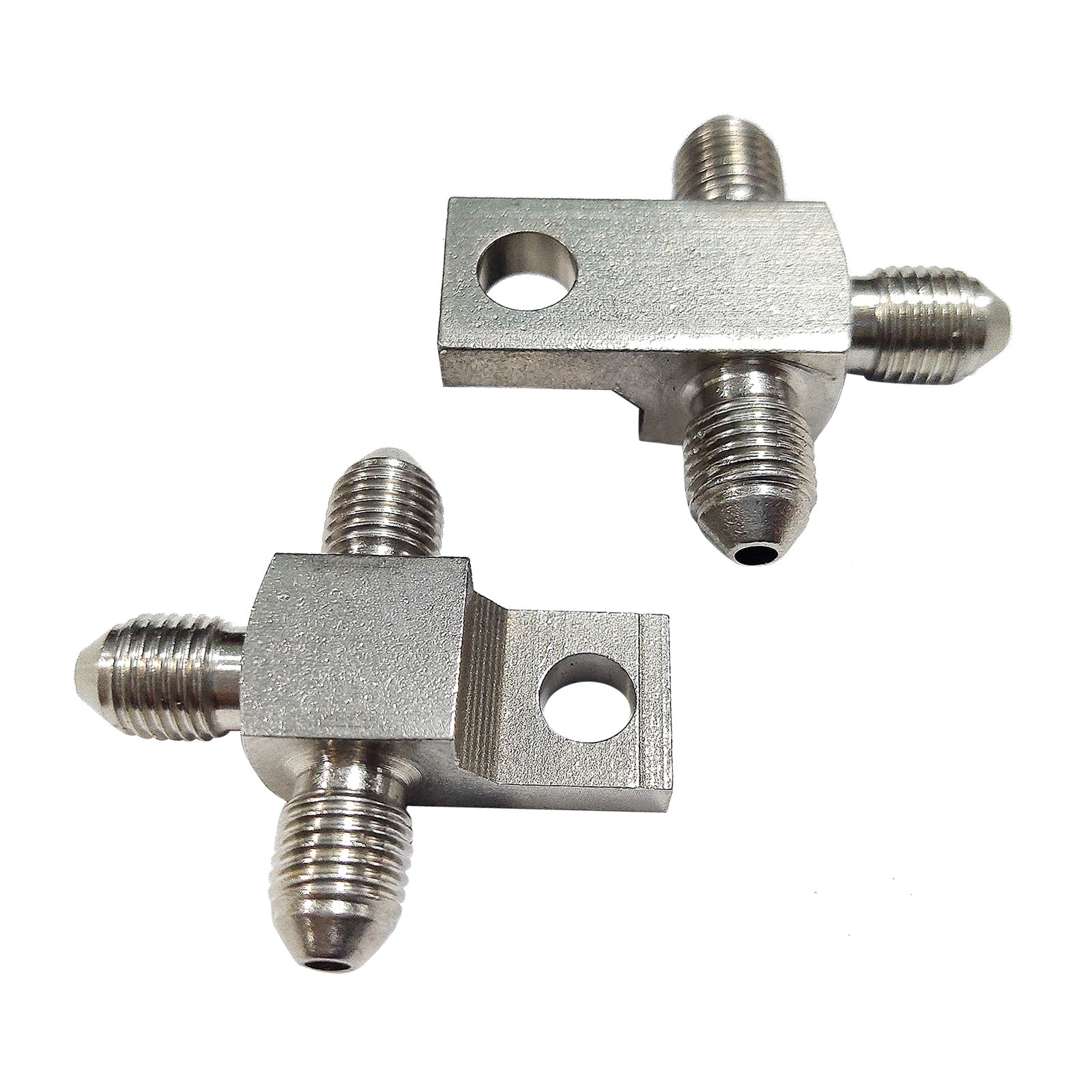 3 AN Male Stainless Steel Brake Hose Tee Block Pair with Mounting Tab Suitable For Universal Use-3