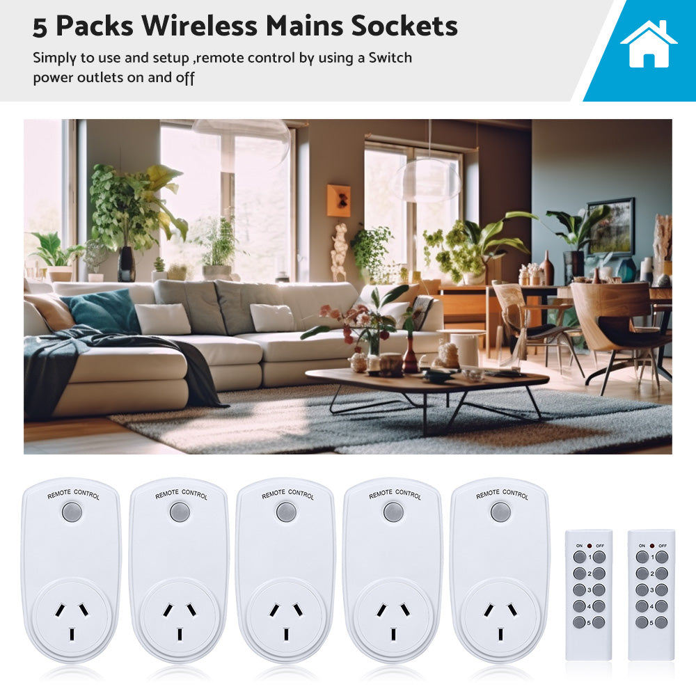 1 or 5 Pack Home Wireless Power Switch Mains Sockets  and  Remote Controllers AU Plug-0
