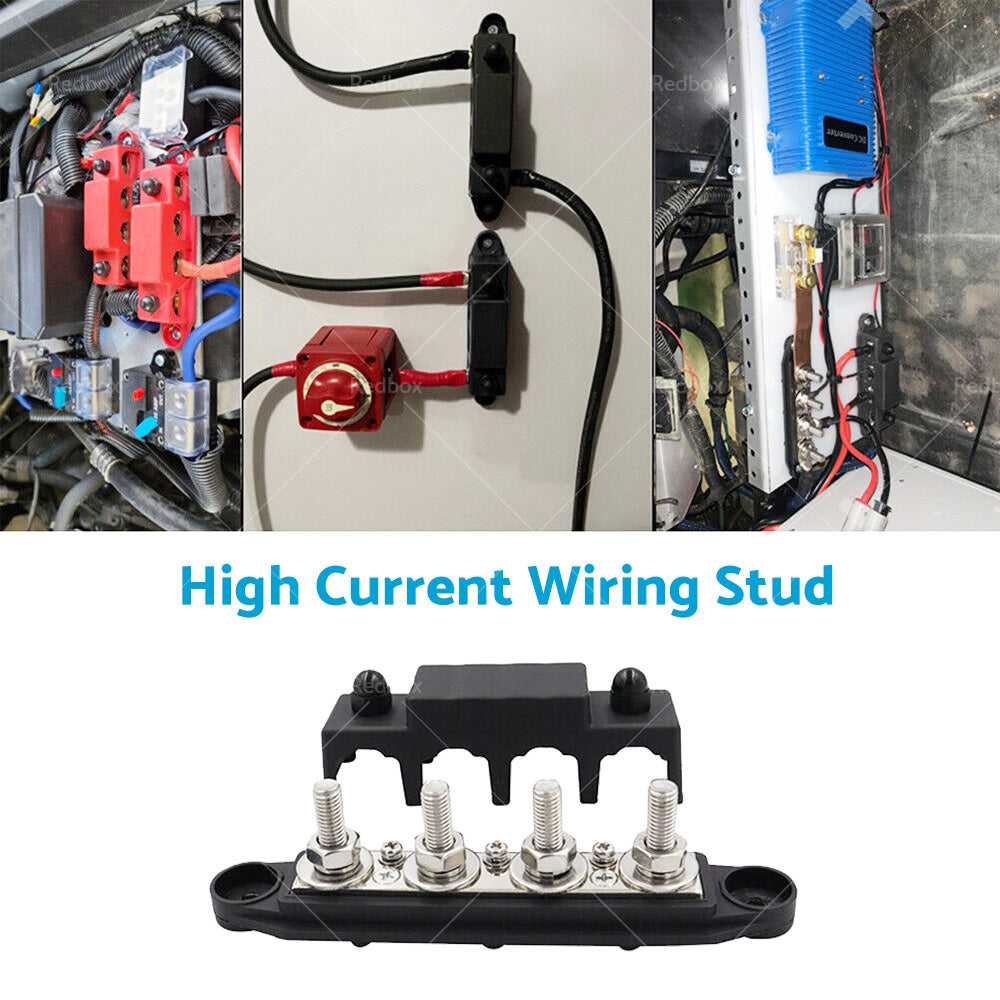 1x M8 or M10 DC 48V Studs Bus Bar Power Distribution Box Terminal Block Red or Black-4