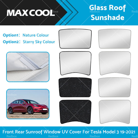 For Tesla Model 3 Glass Roof Sunshade Front Rear Sunroof Window UV Cover 19-2021-0