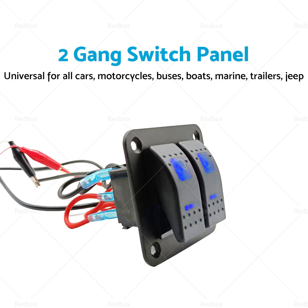 2 Gang Blue LED Light Rocker Switch Panel Dual LED Boat Car Waterproof-3