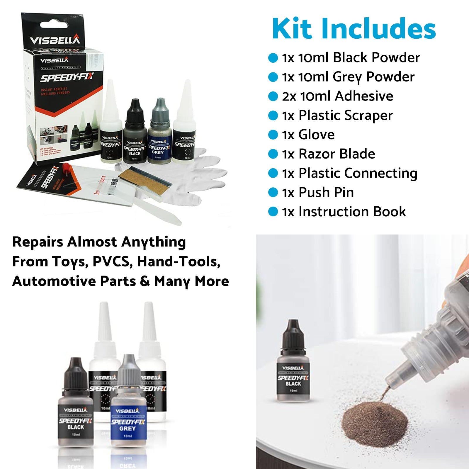 7 Seconds Quick Bonding Speedy Fix Repair Strong Powder Adhesive Glue Kit 5 Set-1