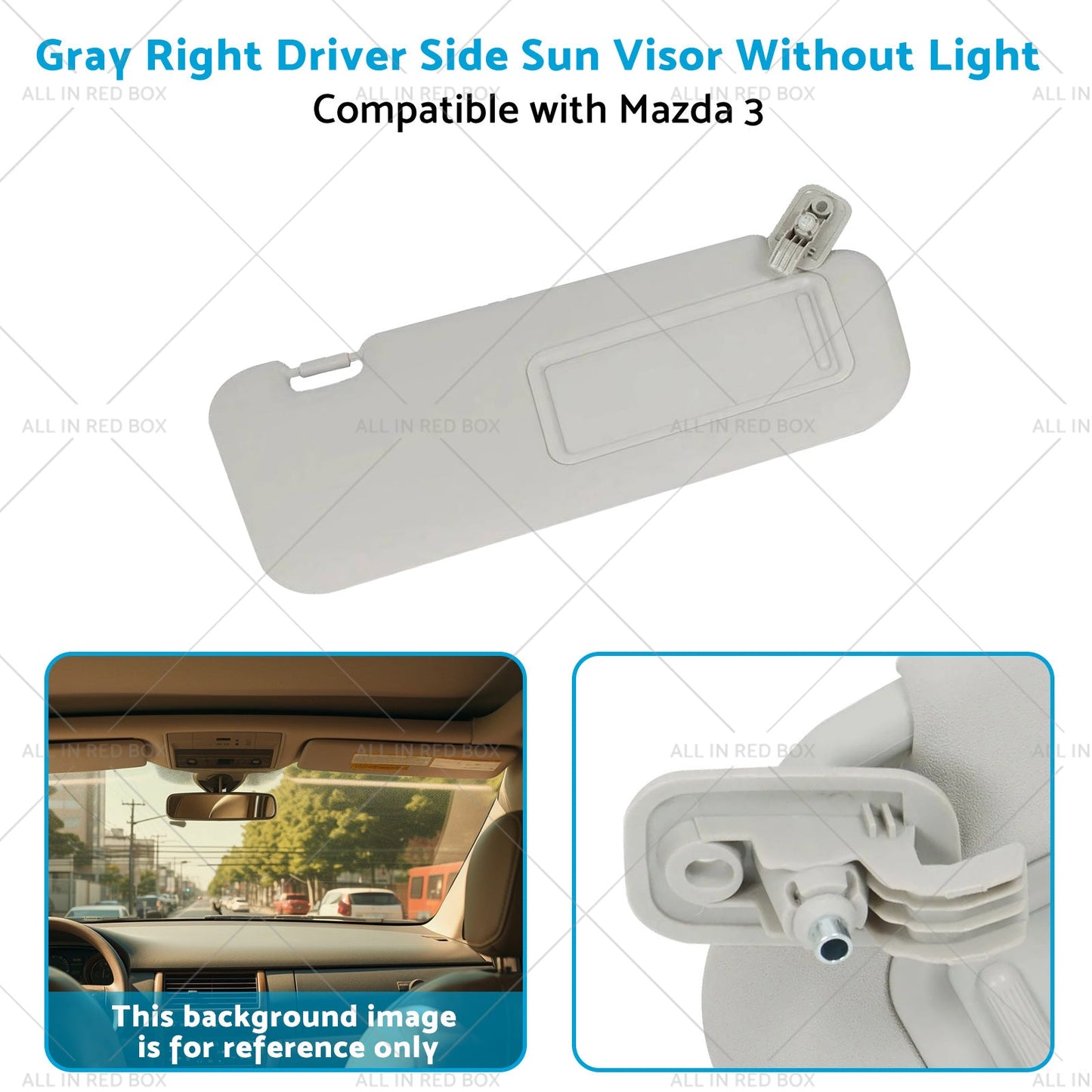 1x Gray Right Driver Side Sun Visor Suitable for 10-13 Mazda 3 BBM369-270C-75-3