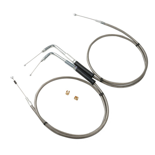 Throttle and Idle Cable Set 56-1/2 Stainless Steel Suitable For Harley-Davidson-0