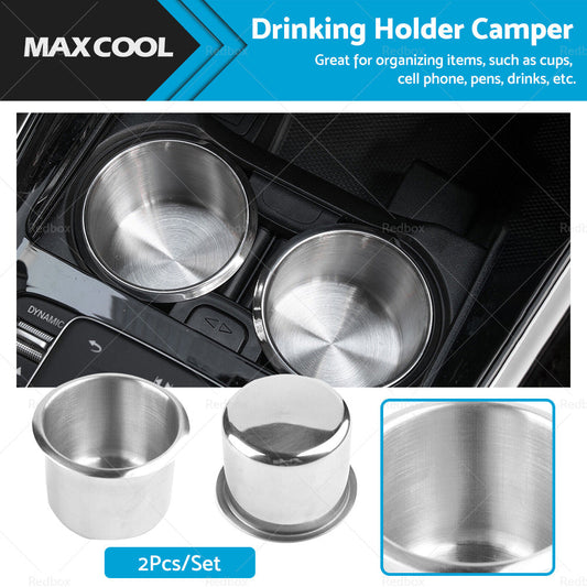 2x Stainless Steel Cup Drink Holder Suitable For Marine Car Truck Camper RV Boat-0