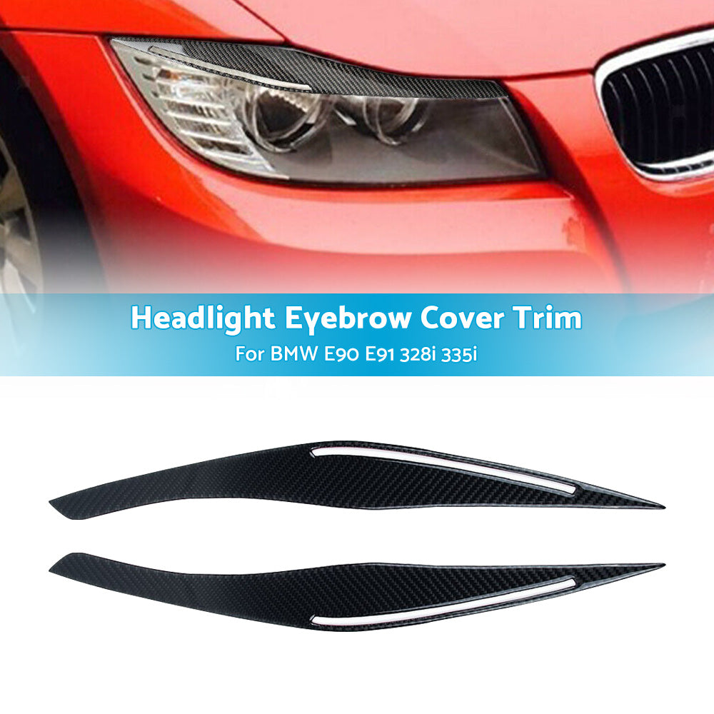 Carbon Fiber Headlight Eyebrow Eyelids Cover Trim Fits BMW E90 E91 328i 335i-0