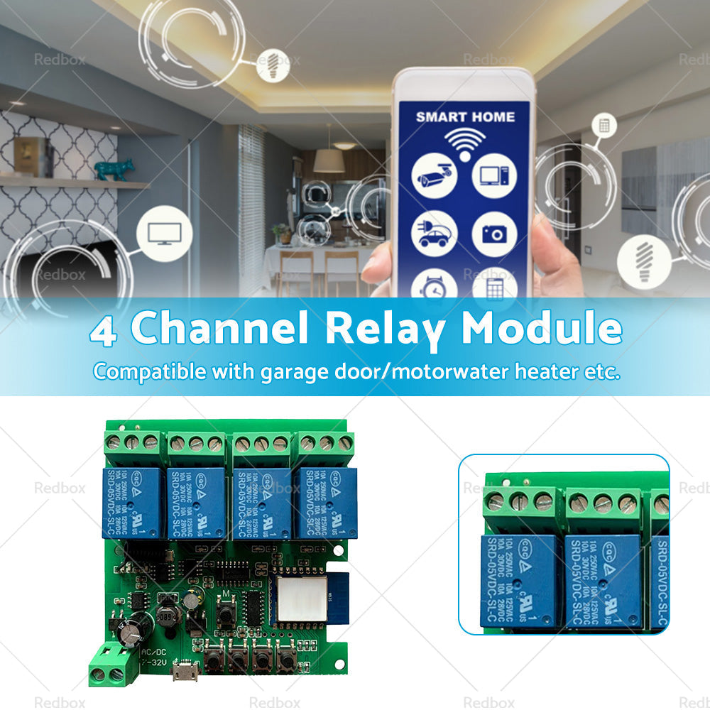 WIFI Bluetooth-compatible AC DC 4 Channel Relay Module Development Board-2