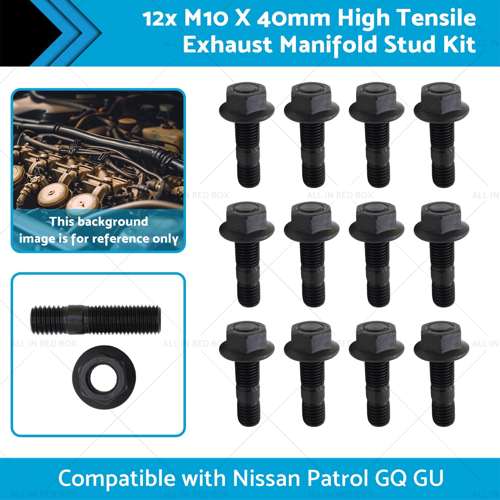 M10 X 40mm 12x High Tensile Exhaust Manifold Stud Kit Suitable for TD42 GQ GU-1