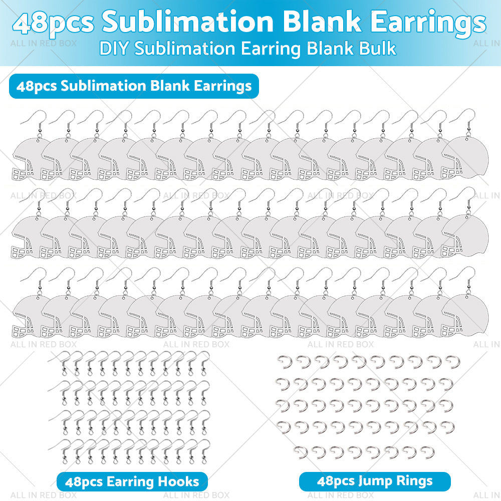 48PCS Sublimation Helmet Earring Blank MDF Double-Sided w  Hook and Jump Ring-0