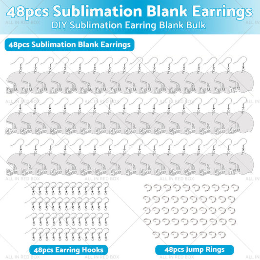 48PCS Sublimation Helmet Earring Blank MDF Double-Sided w  Hook and Jump Ring-0