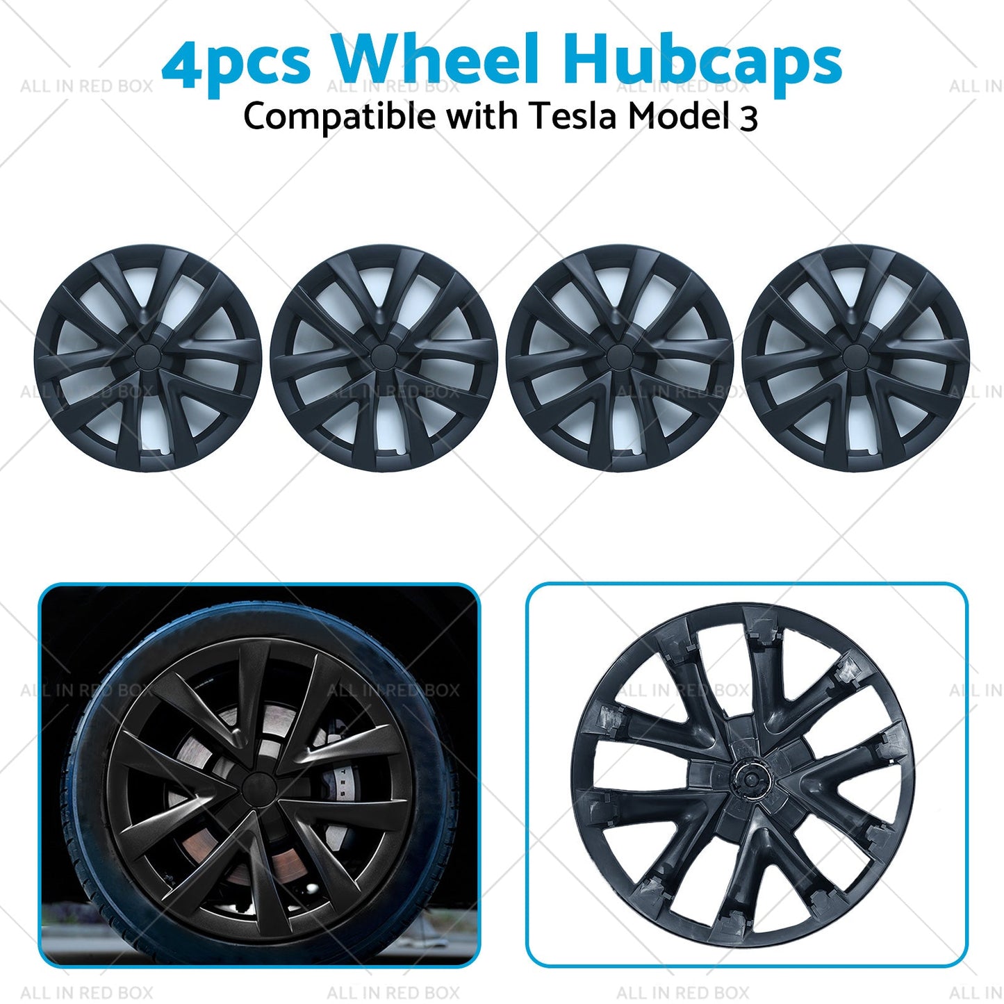 4PCS Matt Black Wheel Cover Hub Caps Rim Hubcap Suitable for Tesla Model 3-4
