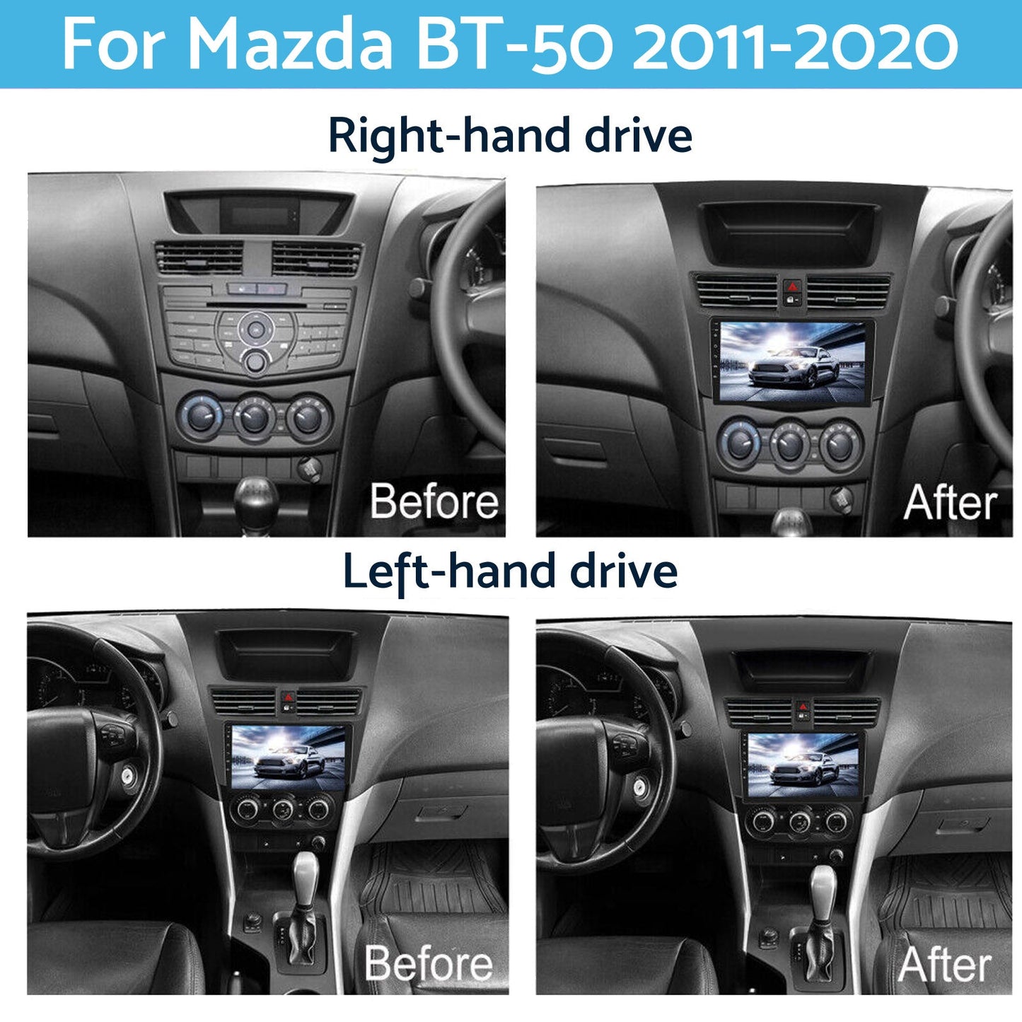 9'' Android 13 Head Unit Touchscreen GPS Bluetooth Suitable For Mazda BT50 12-19-2