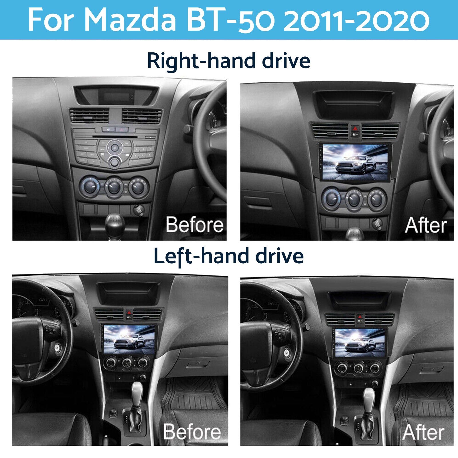 9'' Android 13 Head Unit Touchscreen GPS Bluetooth Suitable For Mazda BT50 12-19-2
