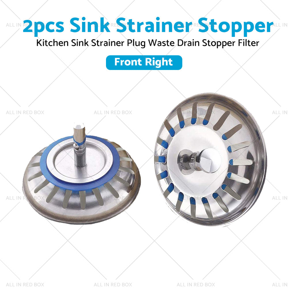 2PCS Kitchen Sink Strainer Plug Waste Drain Stopper Filter Stainless Steel-4