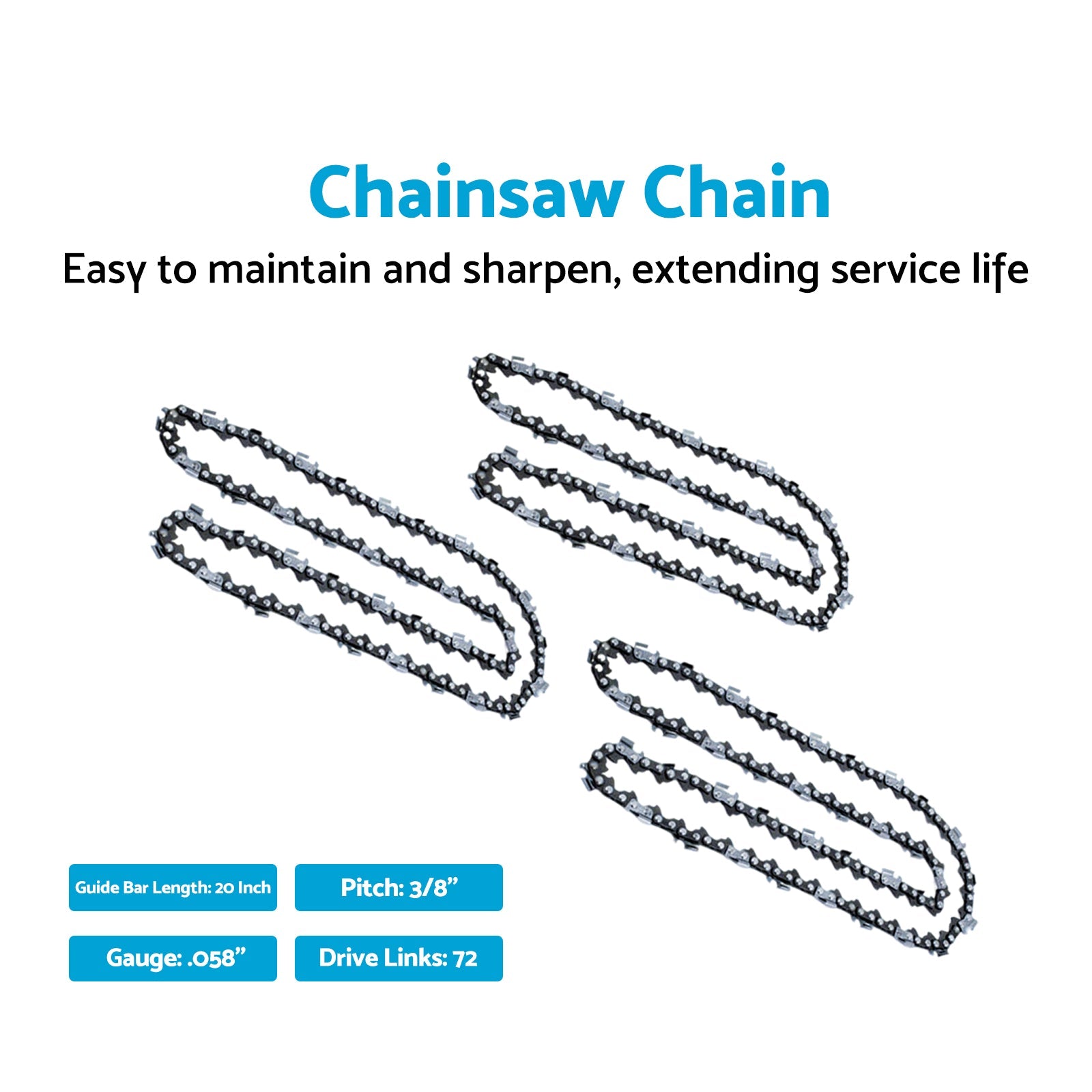 3x 20'' 3/8 .058 72DL Chainsaw Chain Suitable For Partner Jonsered Makita Opem-5