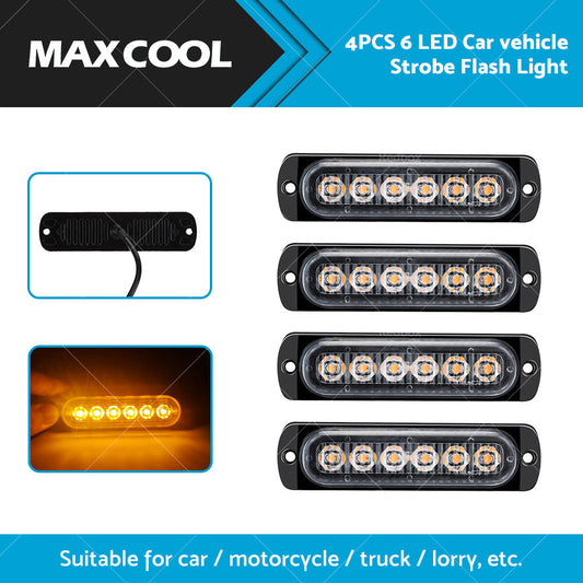 4 PCS Car Truck 6 LED Strobe Flash Light Emergency Warning Flashing Lamp Yellow-0