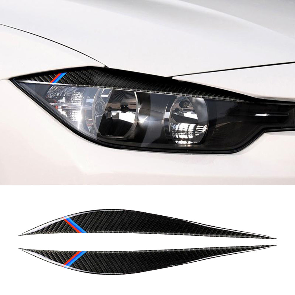 Carbon Fiber Eyelids Eyebrow Headlight Retrofit Accessories for BMW F30 3 Series-4